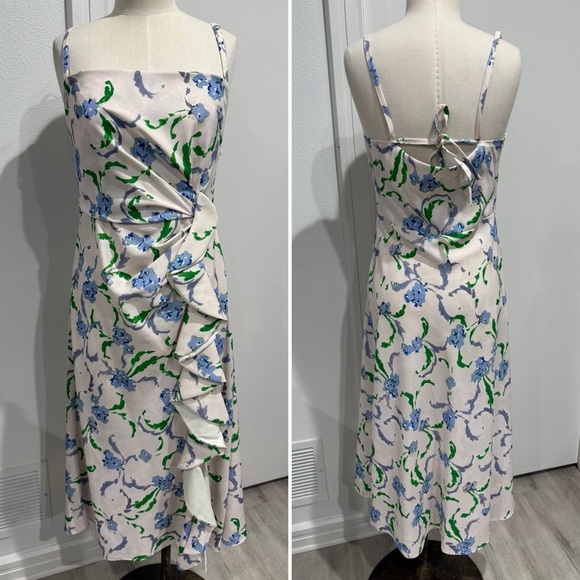 Prabal Gurung Floral Side Ruffle Midi Dress - Size 10 - Picture 3 of 9